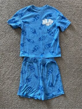 Cuddl Duds Boys Blue Soccer Print Pajama Set